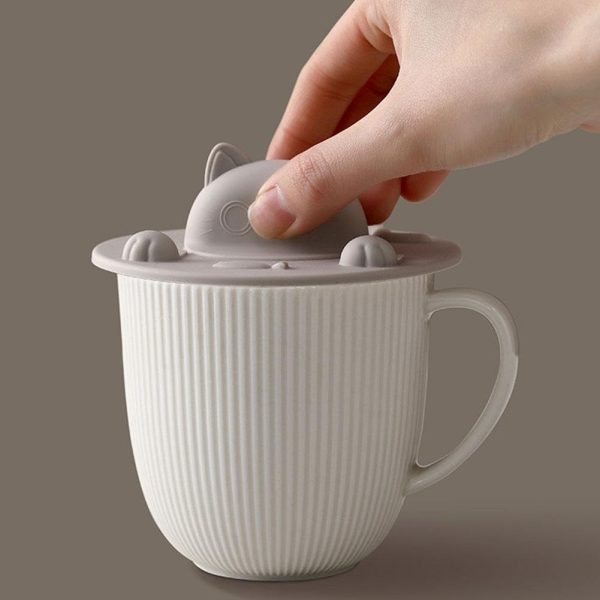 Silicone Cup Lids, Cat Silicone Cup Covers, Universal Cup Lid Mug Cup Cover Cartoon Cat Shaped Cup Cover Lid, Anti-dust Airtight Seal Silicone Drink Hot Cup Lids for Mugs, Tea Cups, Coffee Cup (Gray)