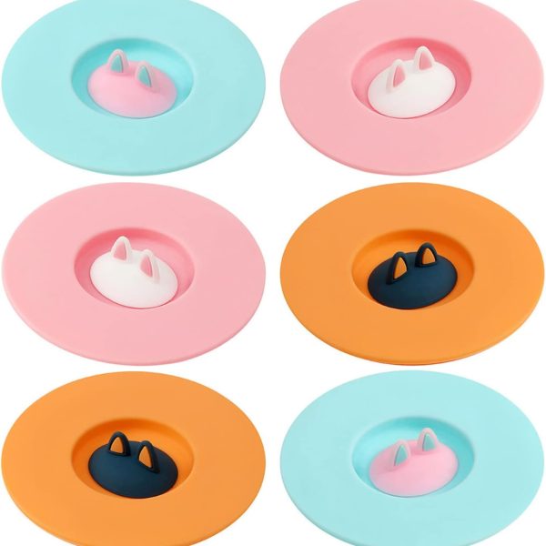 6 Pcs Cat Ears Silicone  Lid, Silicone Anti-dust  Lids Anti-dust Silicone  Cover Creative Silicone  Lid for Hot and Cold Beverages Coffee Tea